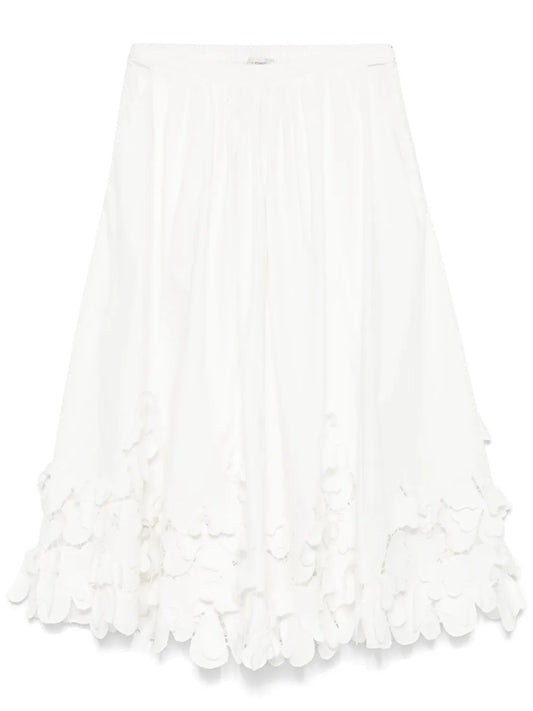 Floral-Appliqué Midi Skirt