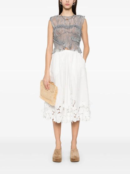 Floral-Appliqué Midi Skirt