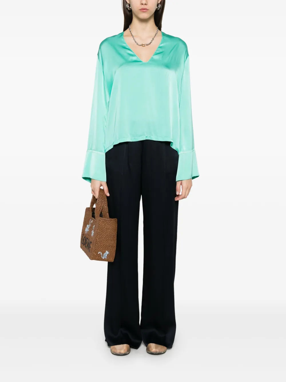 Satin Straight-Leg Trousers