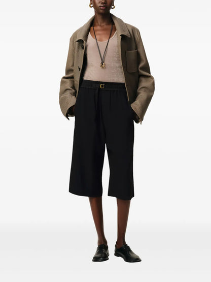 Elasticated-Waistband Crepe Shorts