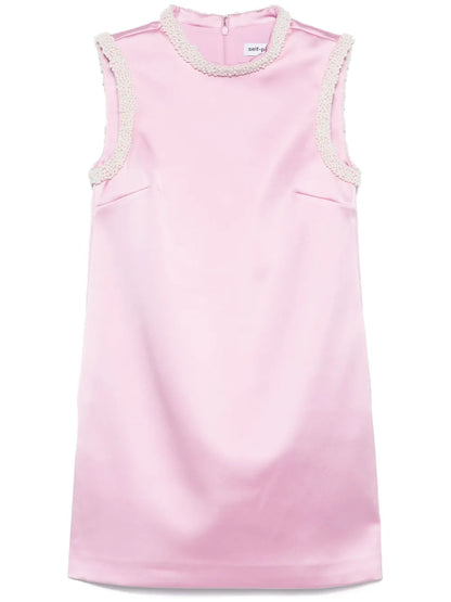 Pearl-Trim Satin Mini Dress