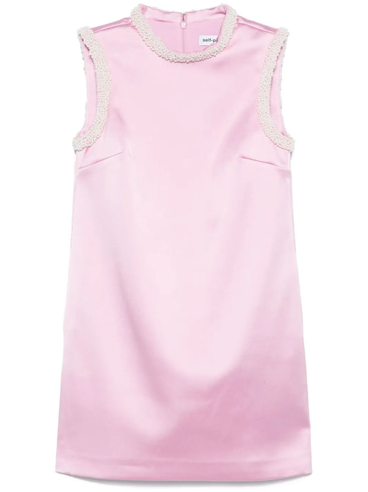 Pearl-Trim Satin Mini Dress