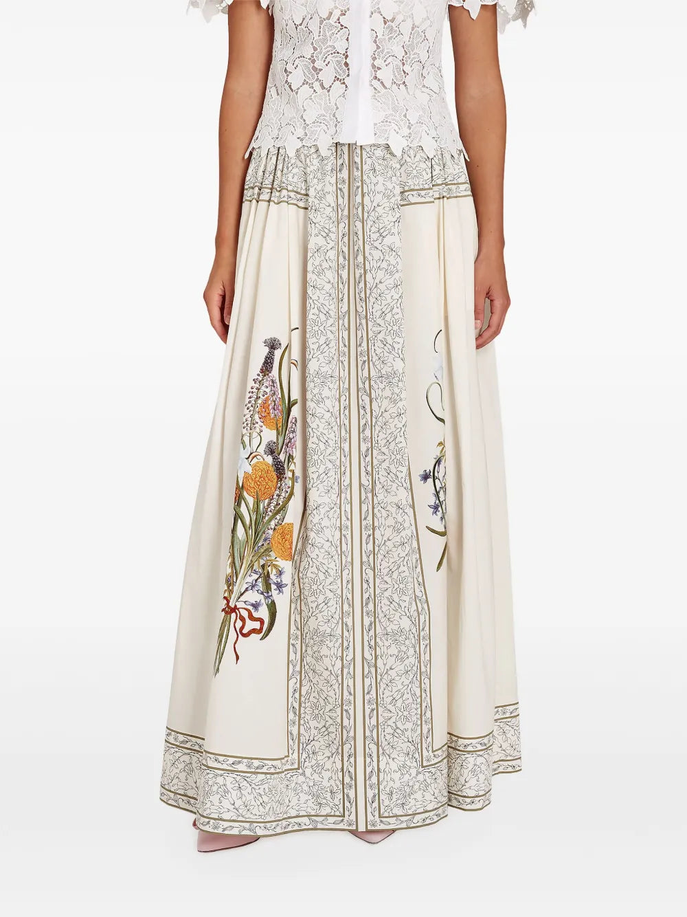 Marigold Bouquets-Print Poplin Skirt