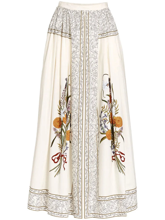 Marigold Bouquets-Print Poplin Skirt