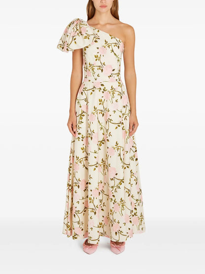Rosier-Print One-Shoulder Dress