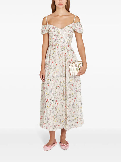 Impressionist-Print Georgette Dress