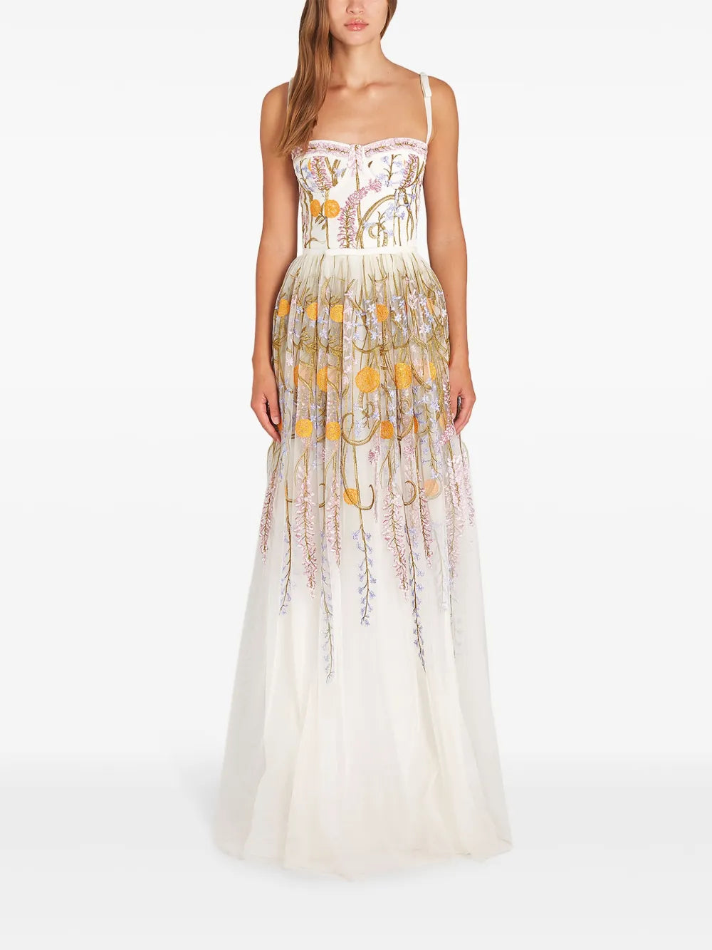 Marigold Bouquets-Embroidery Tulle Dress