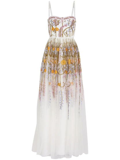 Marigold Bouquets-Embroidery Tulle Dress