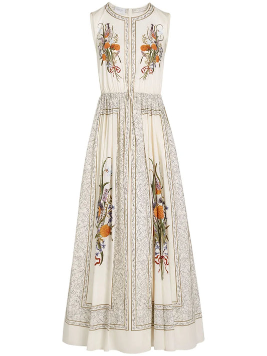 Marigold Bouquets-Print Poplin Dress
