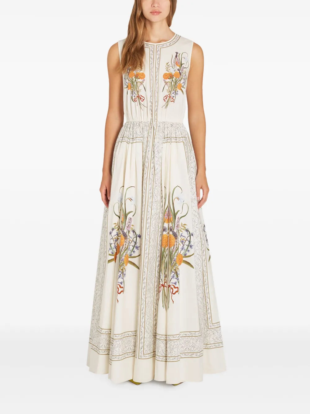 Marigold Bouquets-Print Poplin Dress