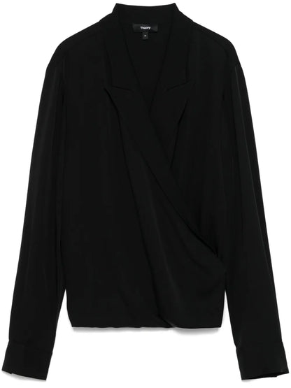 Peak-Lapel Wrap Blouse