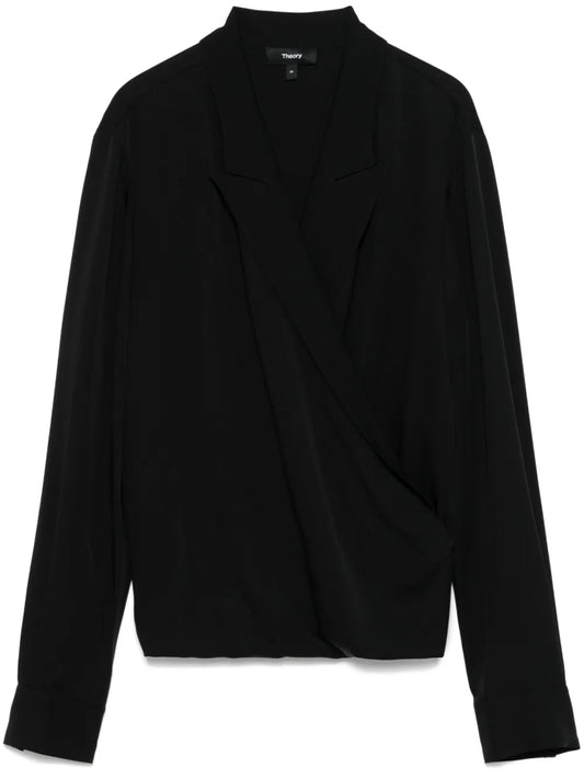 Peak-Lapel Wrap Blouse