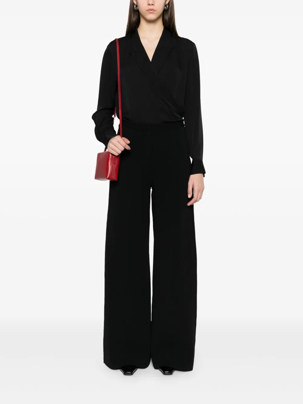 Peak-Lapel Wrap Blouse