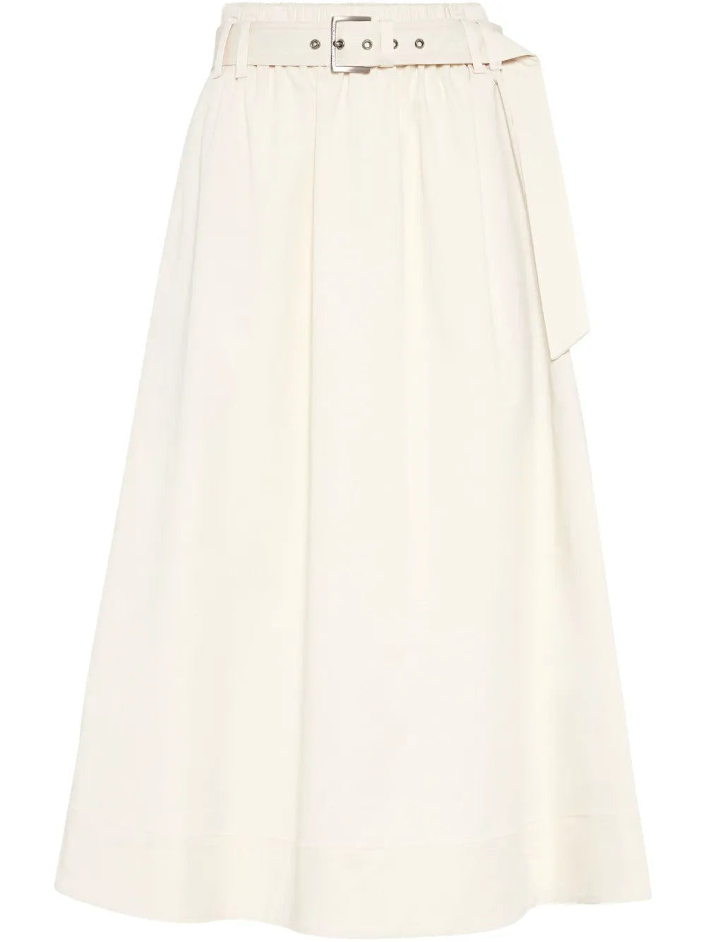 Belted Gabardine Midi Skirt