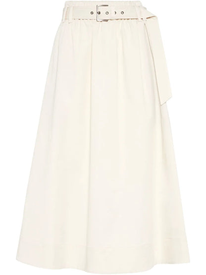 Belted Gabardine Midi Skirt