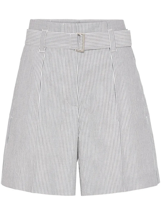 Monili-Embellished Striped Shorts