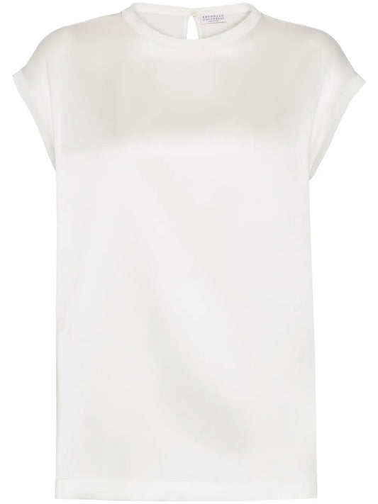 Monili-Embellished Satin T-Shirt