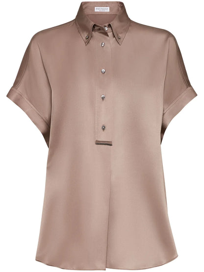 Monili-Embellished Silk Shirt