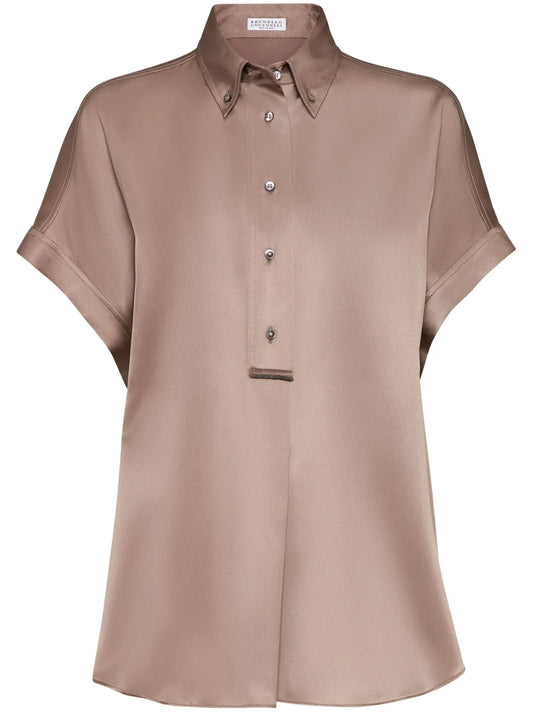 Monili-Embellished Silk Shirt