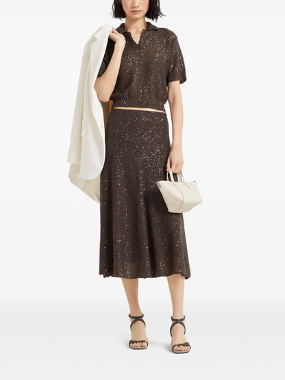 Sequinned Polo Top