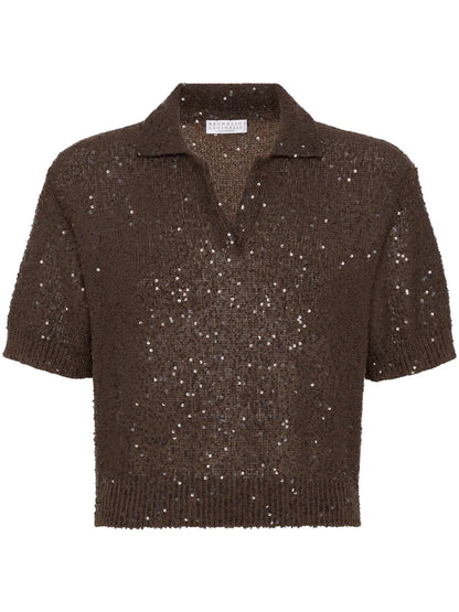 Sequinned Polo Top