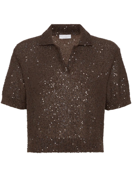 Sequinned Polo Top