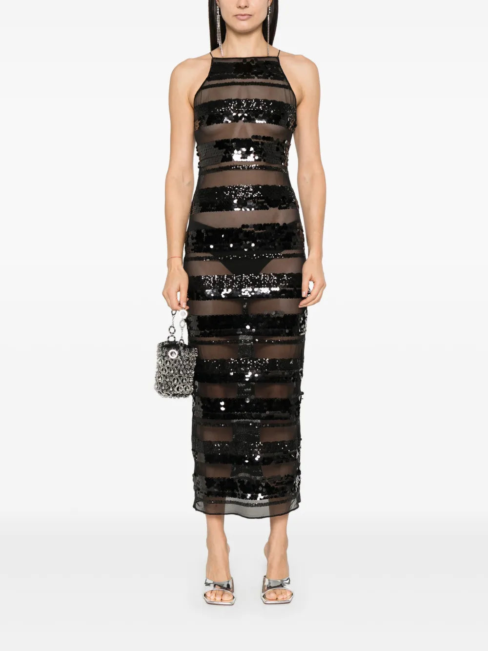 Sequinned Striped Maxi Dress