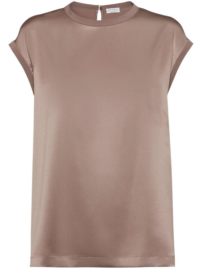 Monili-Embellished Satin T-Shirt