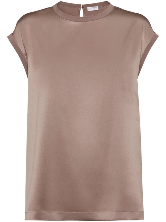 Monili-Embellished Satin T-Shirt