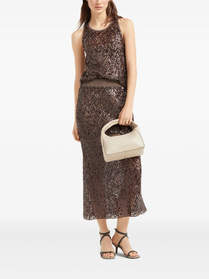 Sequin-Embellished Mesh Top
