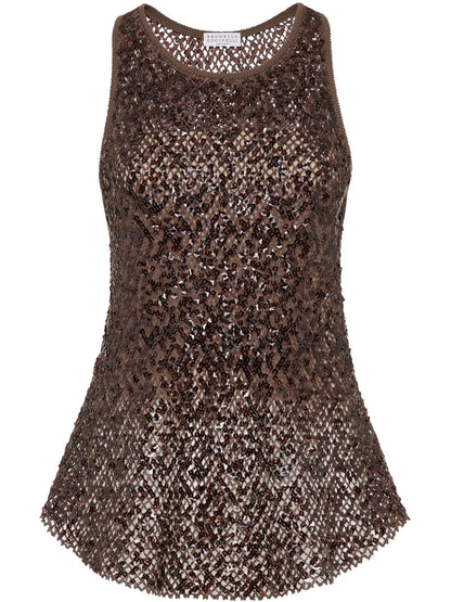 Sequin-Embellished Mesh Top
