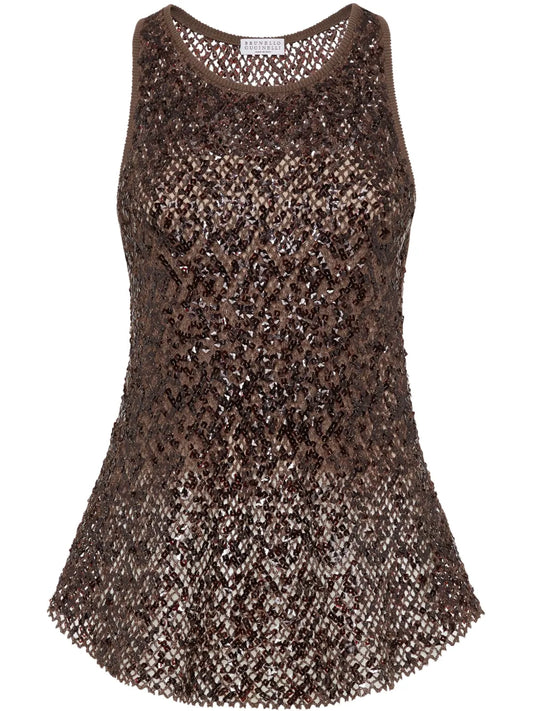 Sequin-Embellished Mesh Top