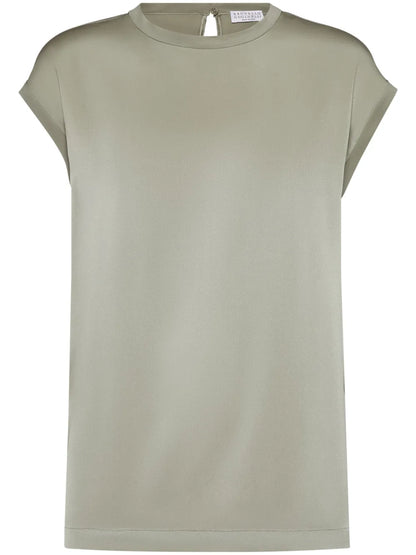 Monili-Embellished Satin T-Shirt