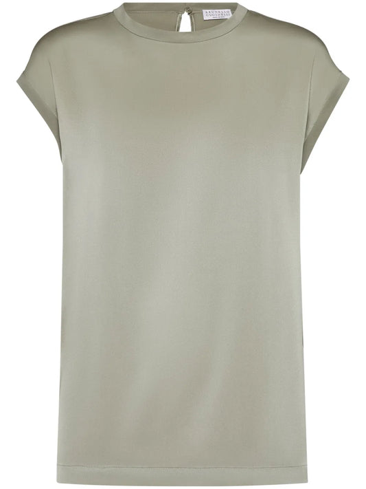 Monili-Embellished Satin T-Shirt