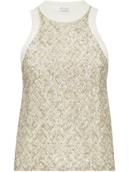 Sequinned Embroidered Tank Top