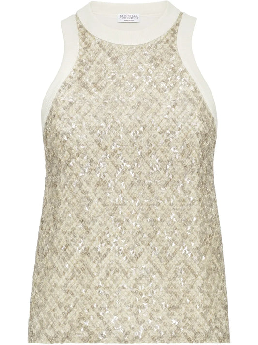 Sequinned Embroidered Tank Top