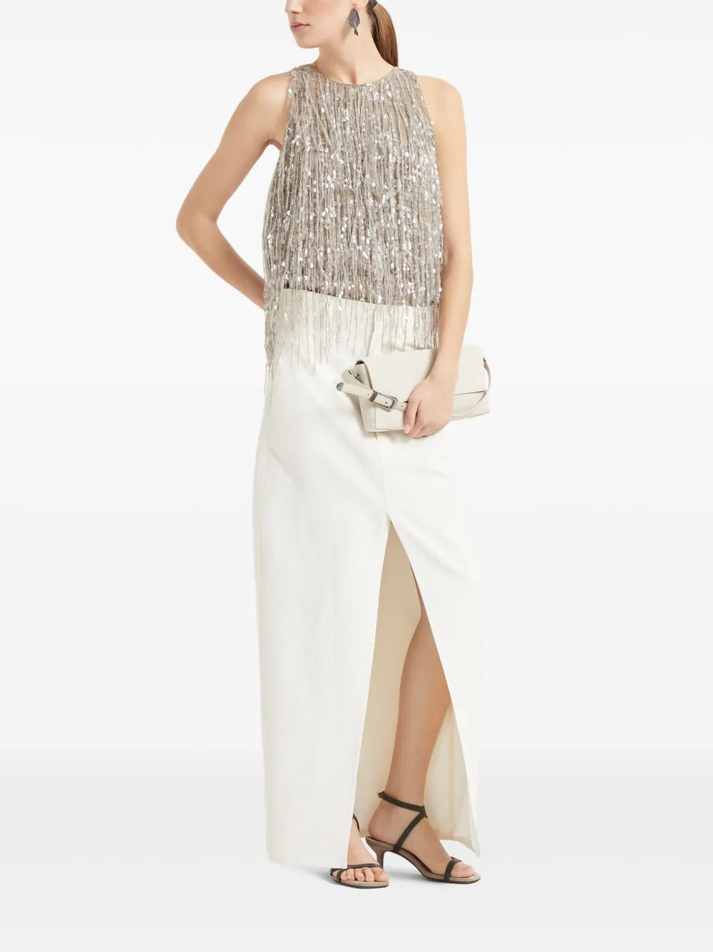 Waterfall-Embroidery Silk Top