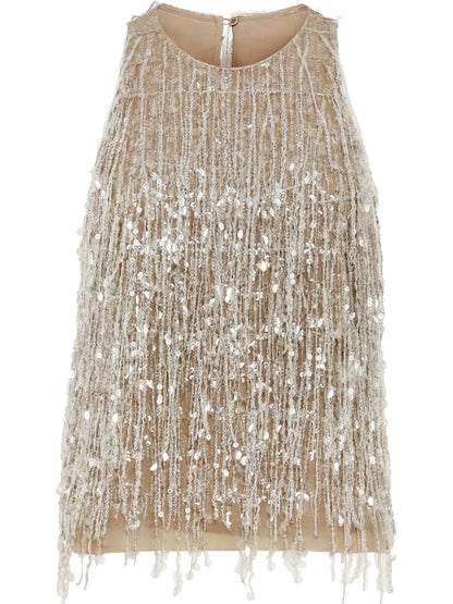 Waterfall-Embroidery Silk Top