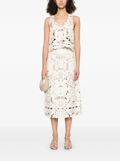 Floral-Motif Midi Skirt