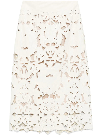 Floral-Motif Midi Skirt