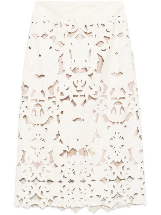 Floral-Motif Midi Skirt