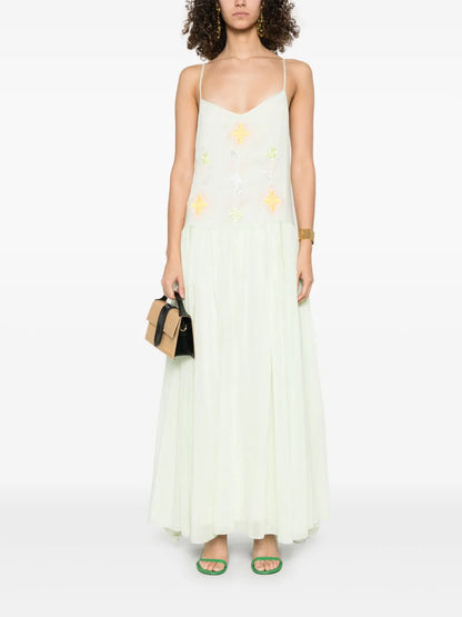 Geometric-Embroidery Maxi Dress