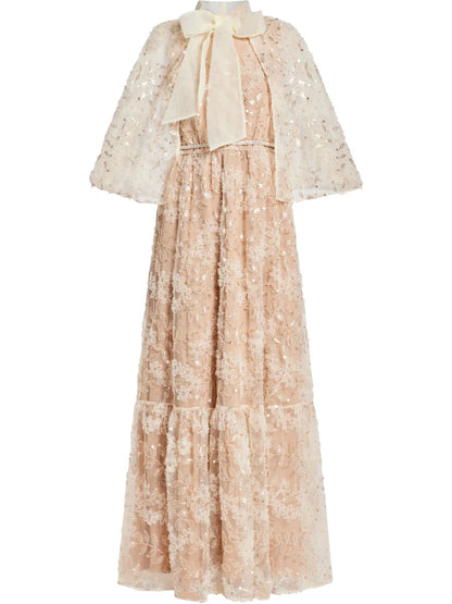 Embellished Cape Maxi Dress