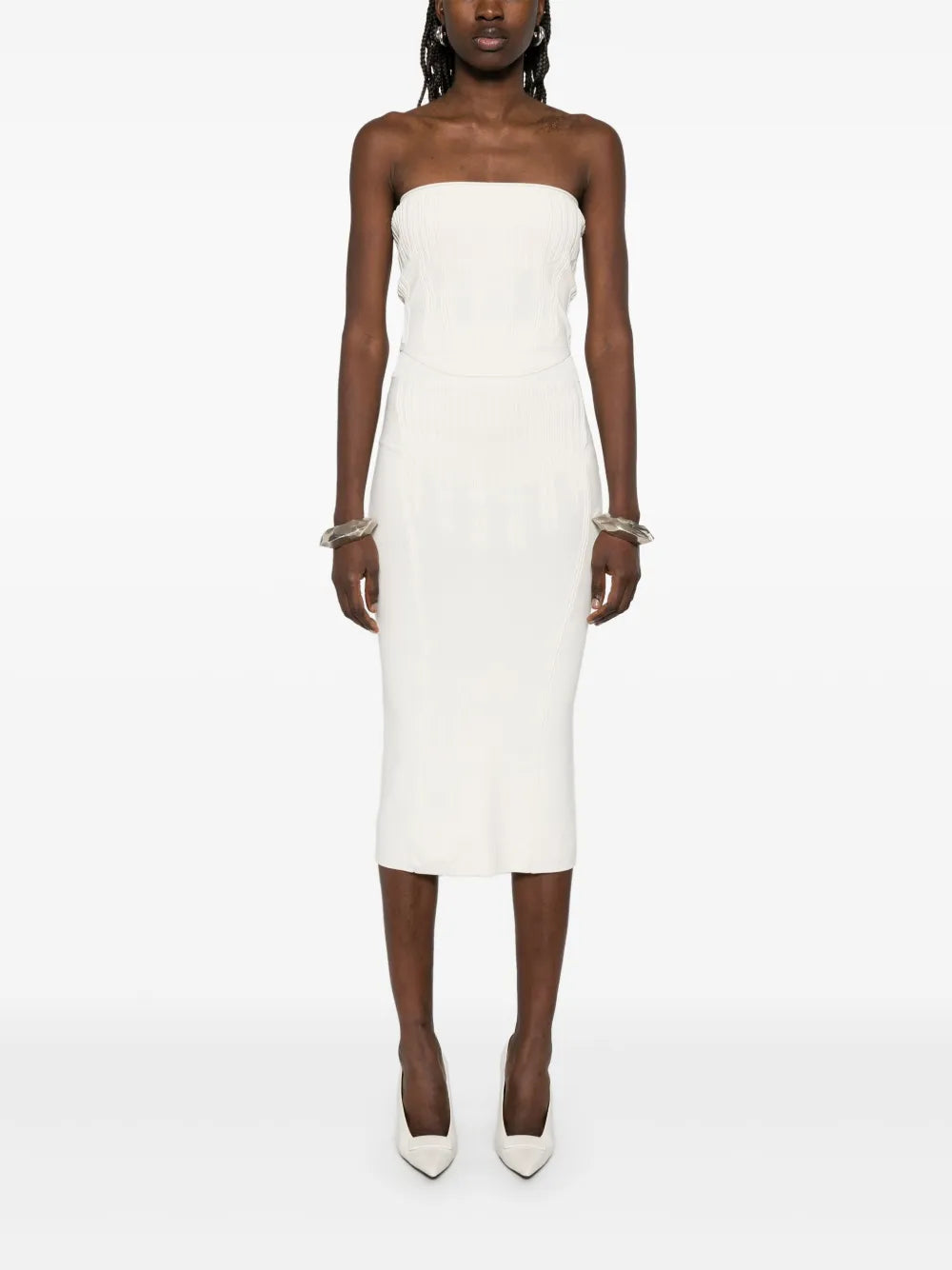 Boning-Detail Midi Skirt