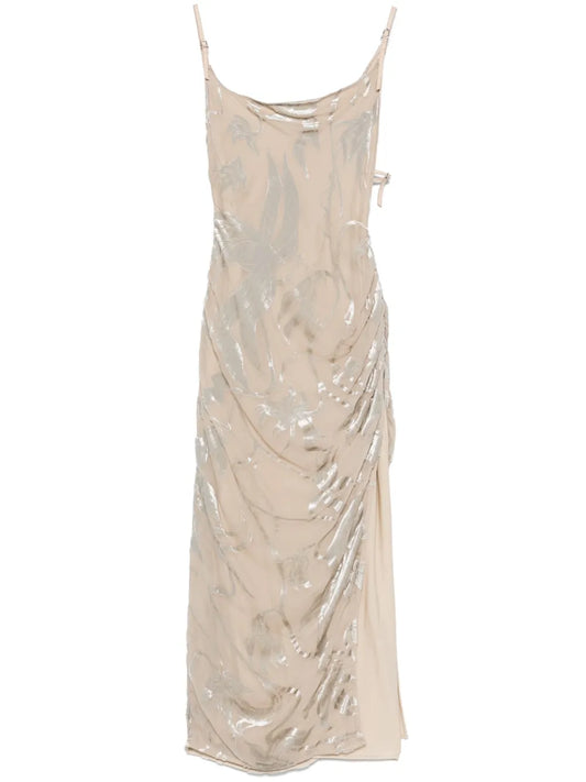 Floral-Velvet Asymmetric Gown