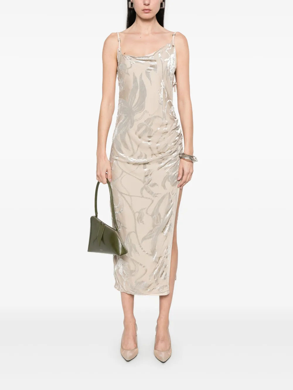 Floral-Velvet Asymmetric Gown