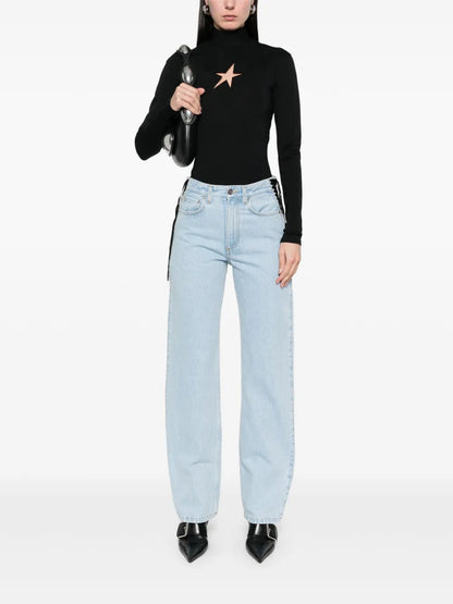 Lace-Up Straight Leg Jeans
