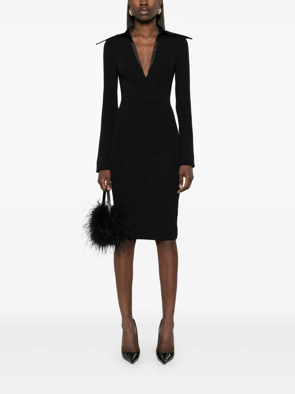 Spiky-Collar Midi Dress