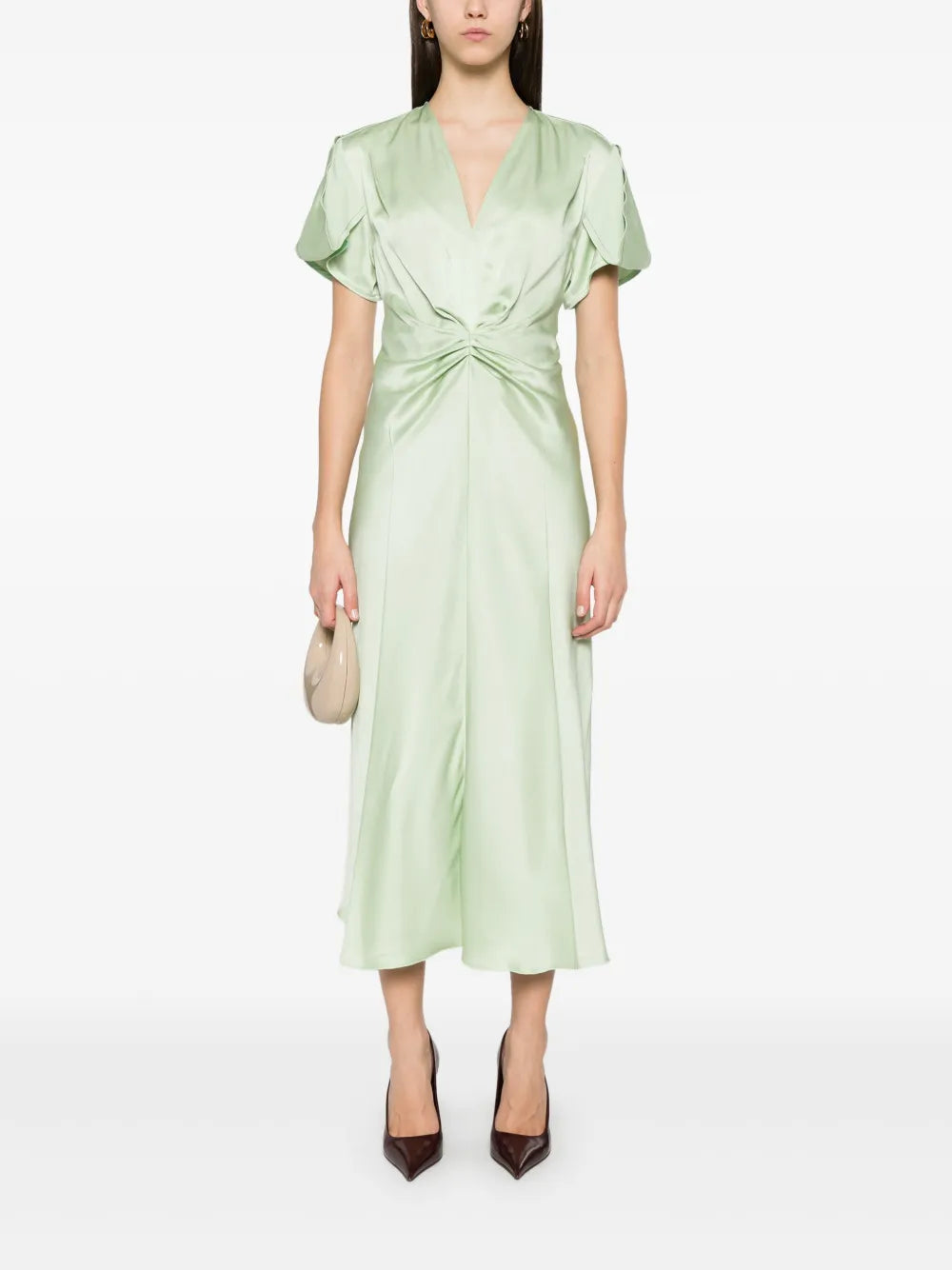 Gathered V-Neck Midi Dress