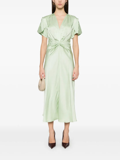 Gathered V-Neck Midi Dress